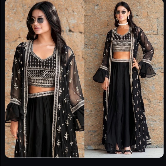 Other - Boutique 3 pic /suit/Georgette Side slit kimono and top and skirt